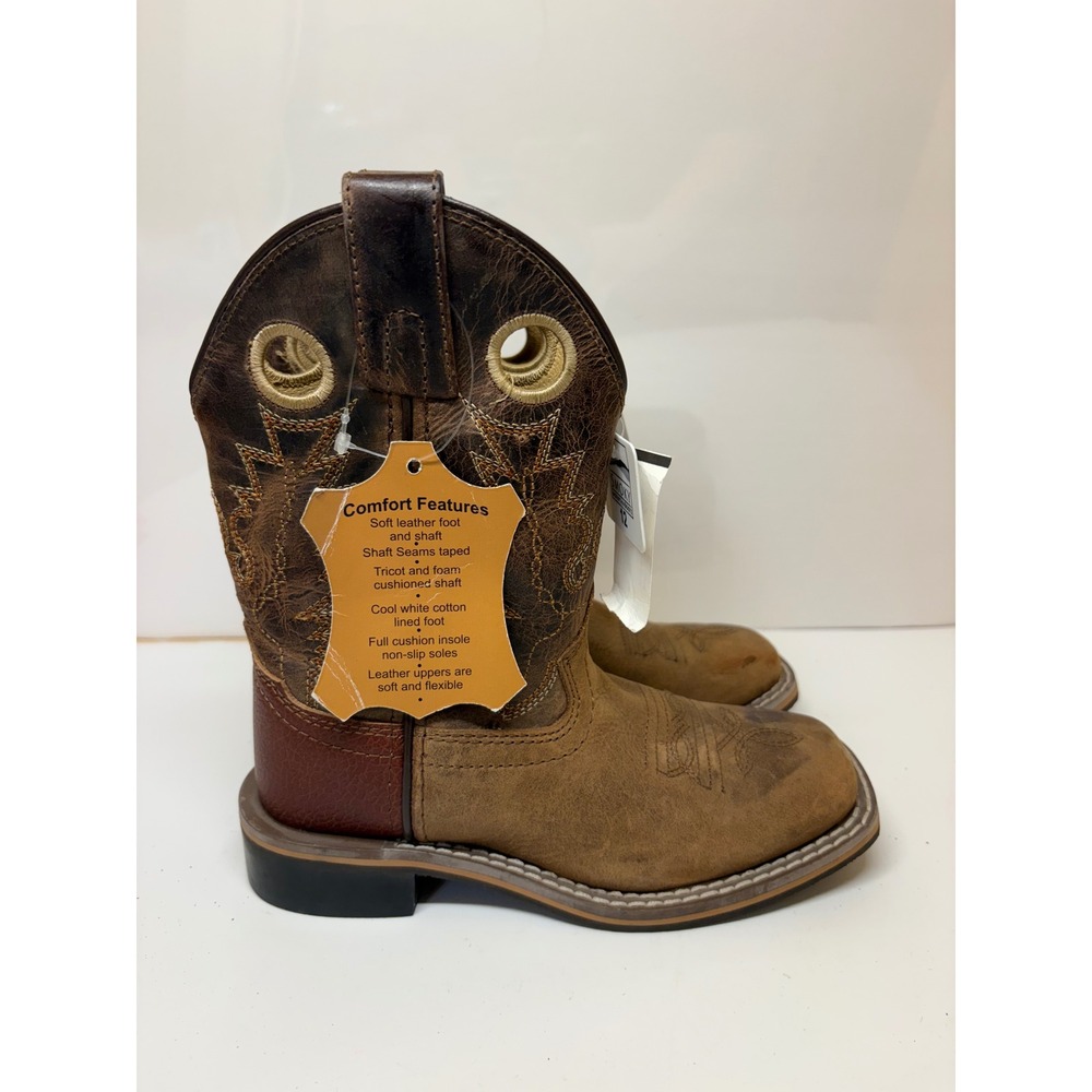 Smoky Mountain Kids Boys Brown Leather Square Toe Cowboy Boots 3662C Size 12R
